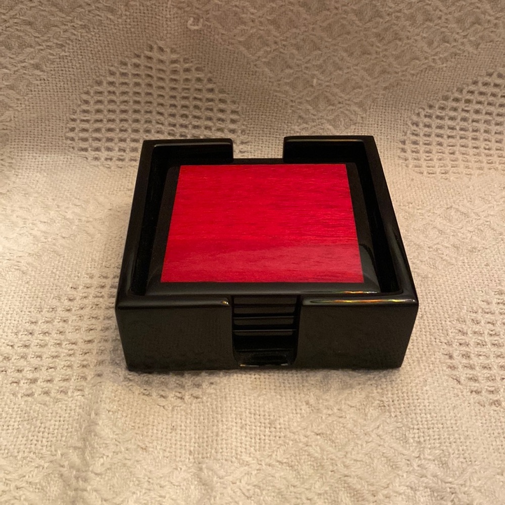 Pacific Connections Red Tulipwood Coaster Set